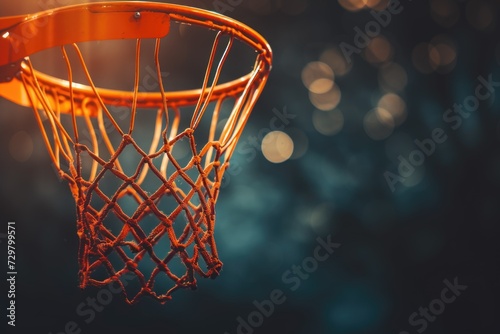  a basketball hoop with a net in the dark