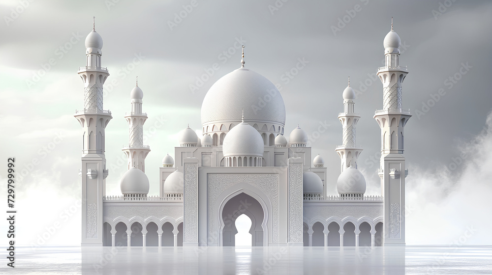 3D style large mosque with a white background