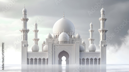 3D style large mosque with a white background