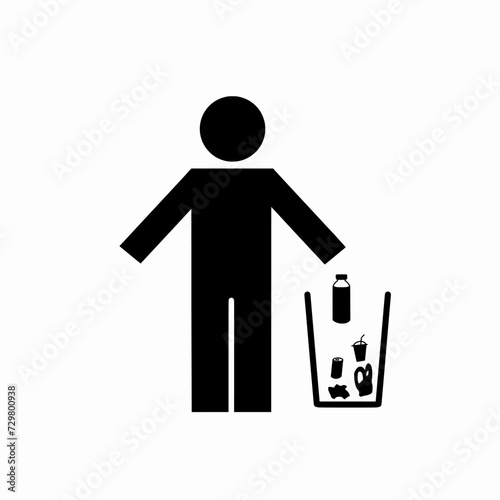 Rubbish icon, Bin icon, Recycle sign, Man throwing rubbish into the bin sign, Silhouette Garbage Recycling icon, Illustration vector design