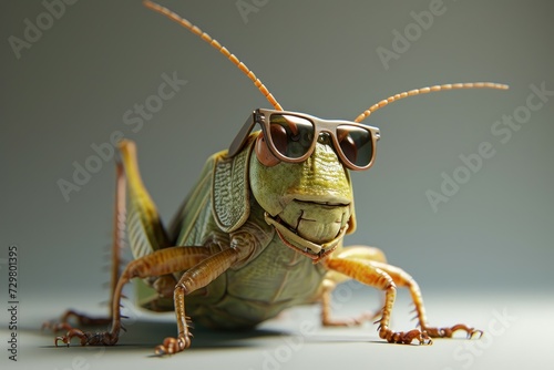 Grasshopper with brown sunglasses, up close and personal. © AdriFerrer