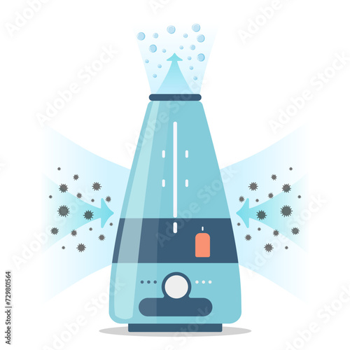 Air purification process. Flat vector air purifier isolated on a white background of the illustration icon. A device for cleaning and humidifying air for the home.