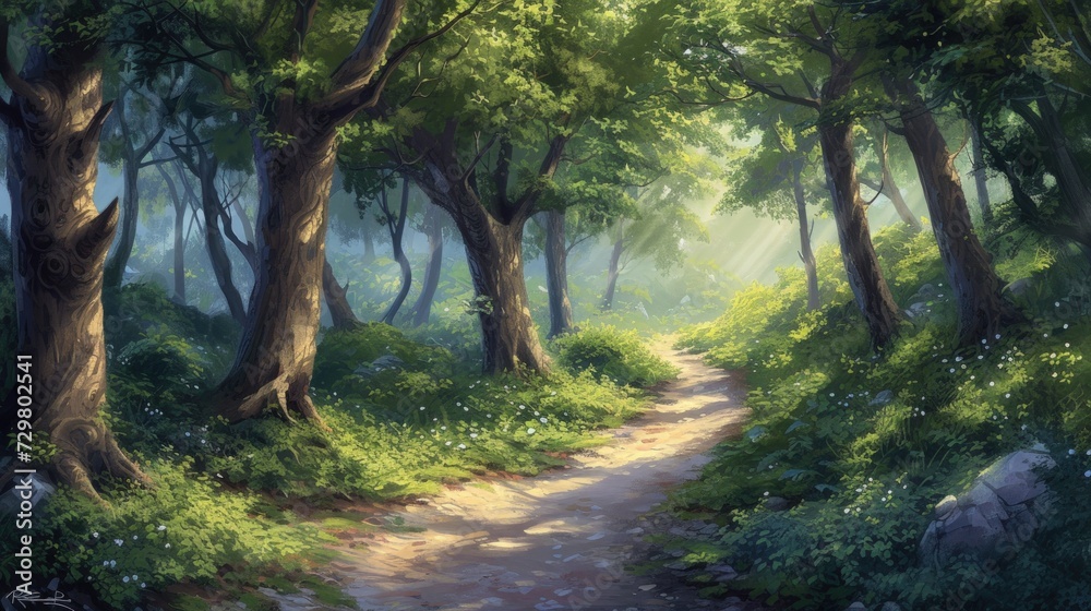 Forest view with painting concept. Generate AI image Forest view with painting concept. Generate AI image