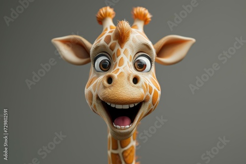 A joyful cartoon giraffe with big expressive eyes and a wide smile.