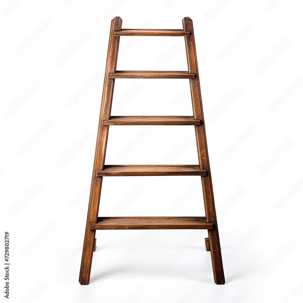 Photo of old wooden ladder isolated on white background Photo of old wooden ladder isolated on white background