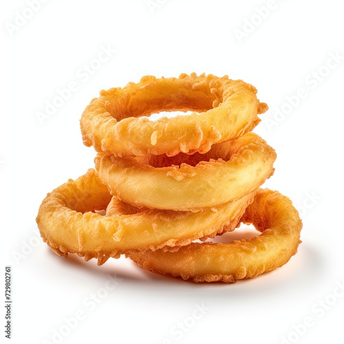 Photo of onion rings isolated on white background