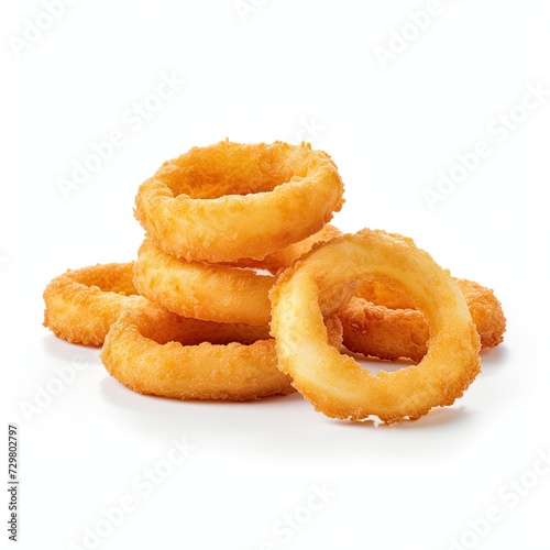 Photo of onion rings isolated on white background