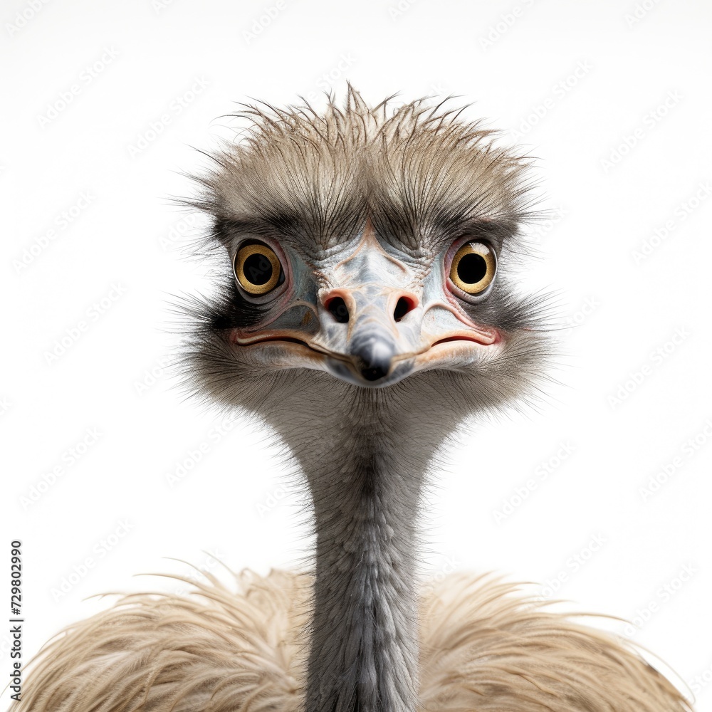 Photo of ostrich bird isolated on white background