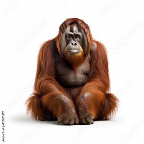 Photo of orangutan isolated on white background