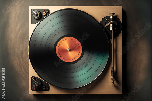 Vinyl record player. Top view. Generative AI 