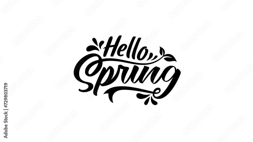 hello spring text animation with beautiful lettering in black and white