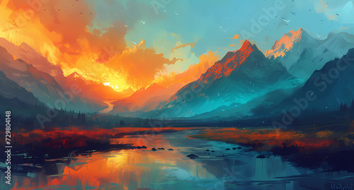 mountain landscape at sunset