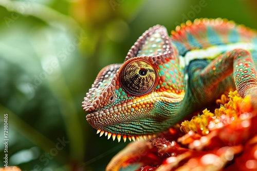 Chameleon on the flower. Beautiful extreme close-up © Kasorn