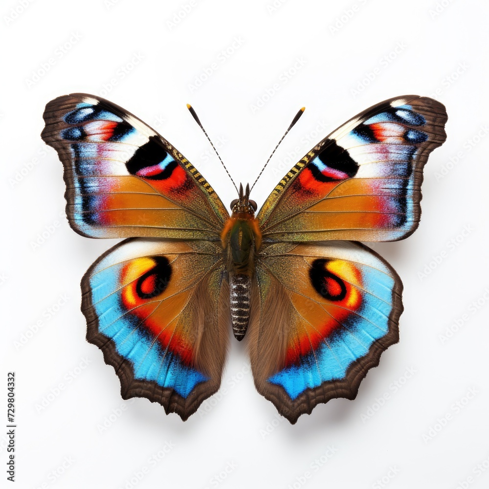 Fototapeta premium Photo of peacock butterfly isolated on white background