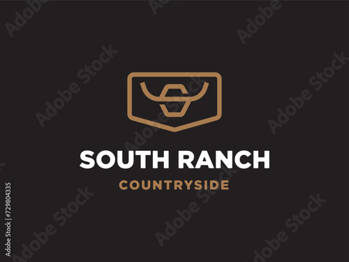 Letter S Ranch Farm Longhorn Cow Bull Logo Design 