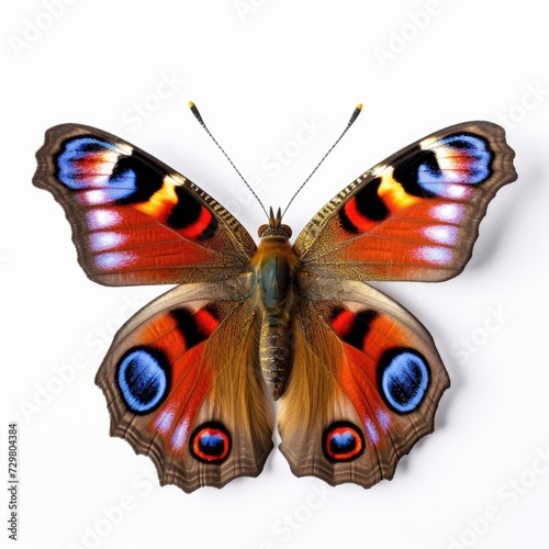 Photo of peacock butterfly isolated on white background