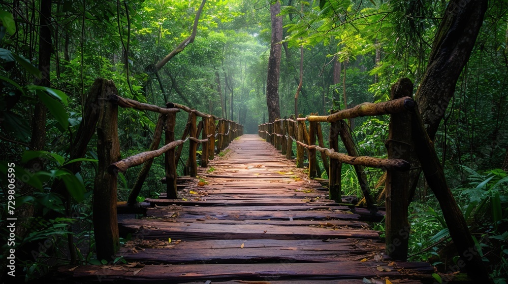 Fototapeta premium Walkway in forest background.