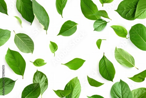 falling green leaves plum tree tea isolated white background