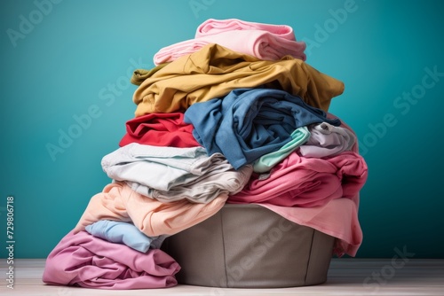 Dirty laundry piled next to washing machine - concept of laundry and cleanliness