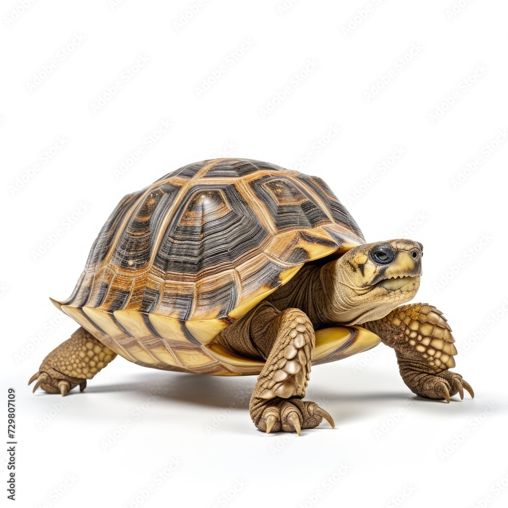Photo of Ploughshare Tortoise isolated on white background