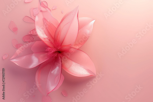 Top view pink lily flower with decorated on pink petals background, Flat lay minimal