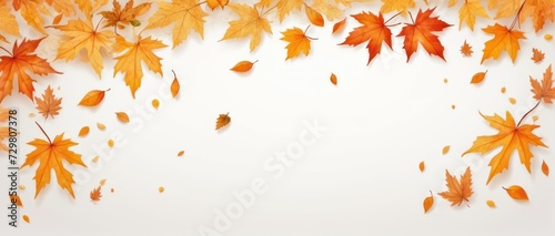 Autumn background: yellow-orange leaves on white, great for text or objects.