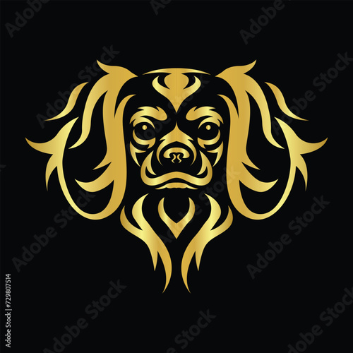 Vector Illustration of Gold Cavalier King Charles Spaniel Head Line Logo Sign in black background
