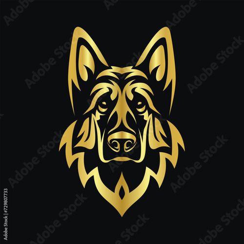 Vector Illustration of Gold german shepherd Head Line Logo Sign in black background