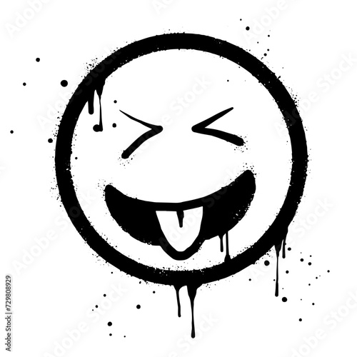 Face With Tongue out emoticon character. Spray painted graffiti smile face With Tongue out in black over white. isolated on white background. vector illustration photo
