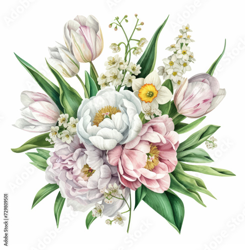Watercolor floral spring bouquet. Hand drawn vector illustration. © Alice