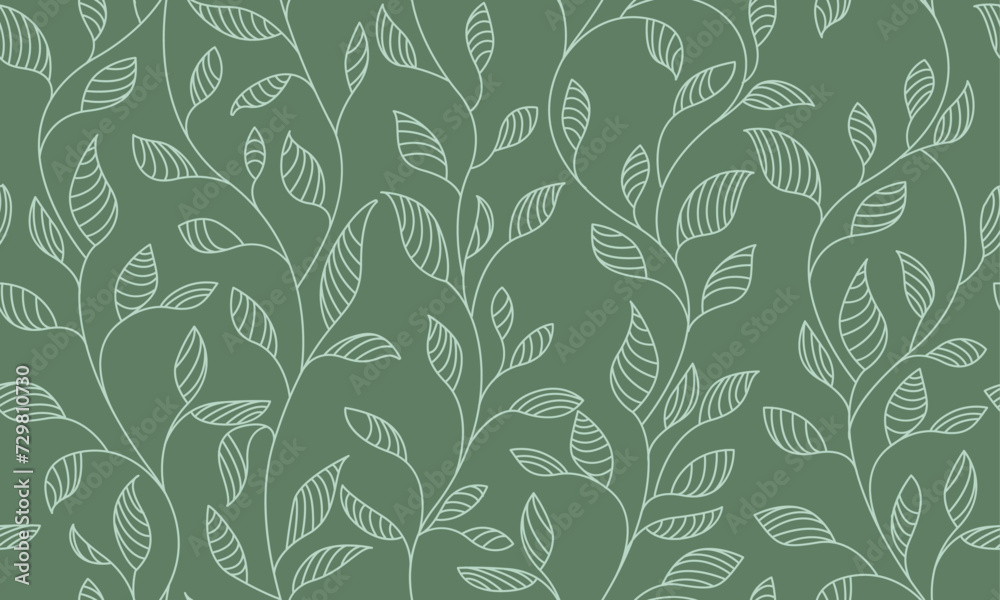 Leaves Seamless Pattern. Simple Leaves Branches Background. Floral Wallpaper. Vintage Botanical Leaf Texture for Prints, Surface Design, Home Decoration, Fabric. Vector Illustration.	