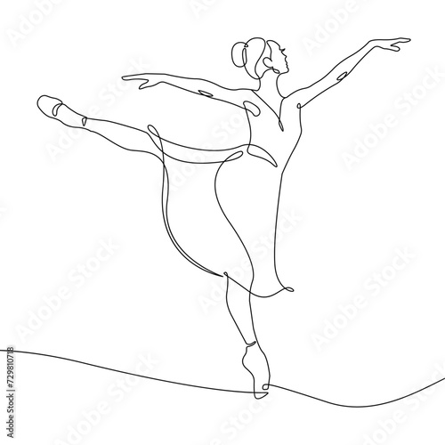 Ballerina Minimalist One Line Drawing. Woman Dance Contour Illustration. Ballet Modern Minimalist Drawing. Woman Ballerina One Line Illustration. Vector EPS 10	