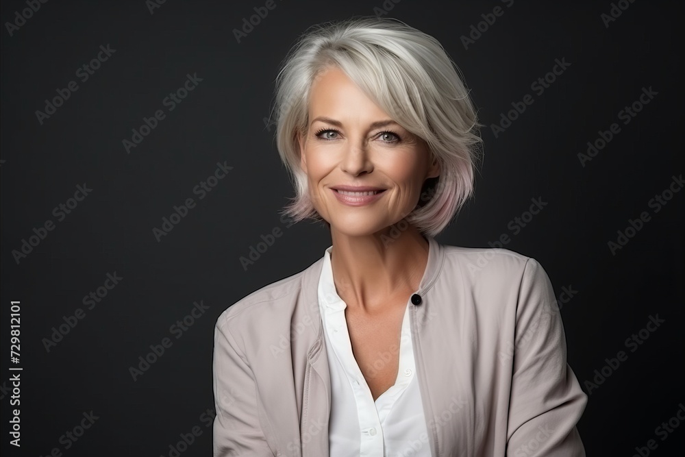 Portrait of a beautiful mature businesswoman on a dark background. Portrait of a beautiful mature businesswoman on a dark background.