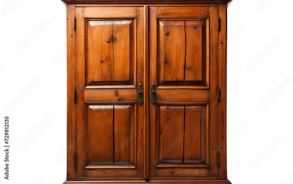 Nostalgic Isolated Antique Wooden Wardrobe on transparent background