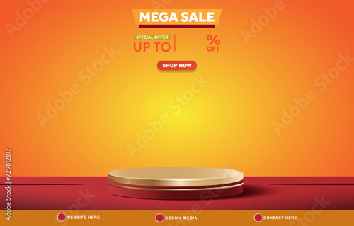 mega sale discount template banner with copy space for product sale with abstract gradient orange and yellow background design