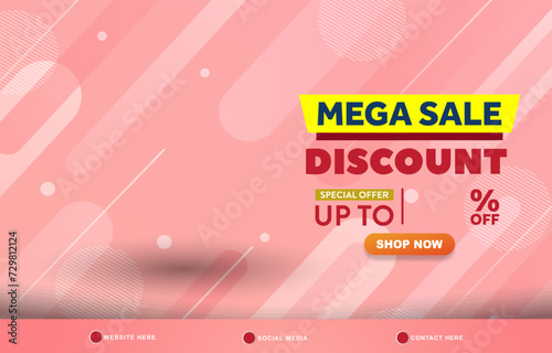 mega sale discount template banner with copy space for product sale with abstract gradient pink background design