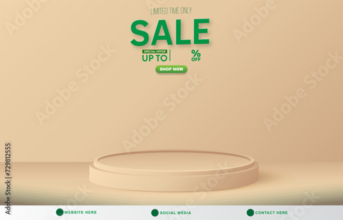 limited sale discount template banner with copy space 3d podium for product sale with abstract gradient white and brown background design
