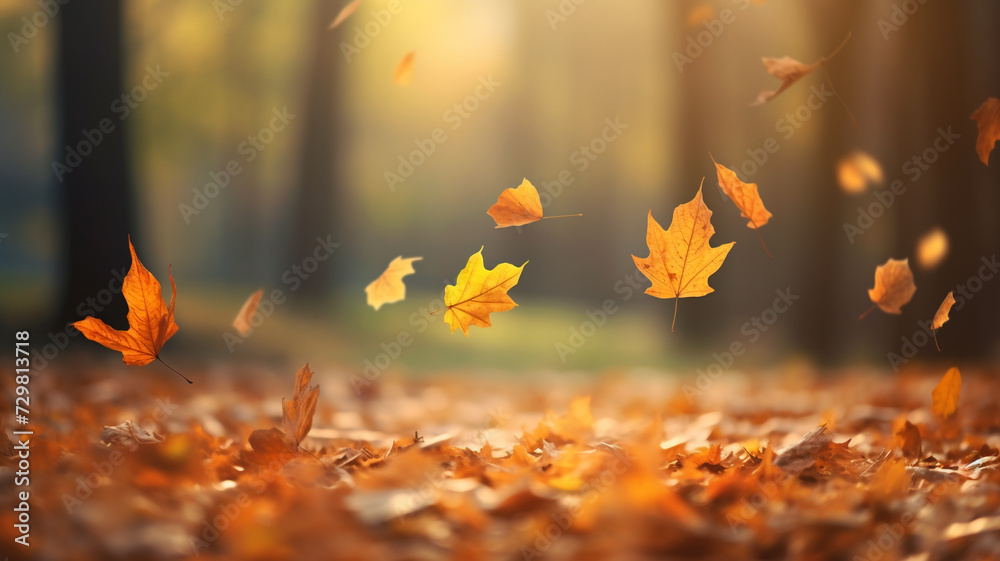 Falling leaves nature background.Autumn season concept