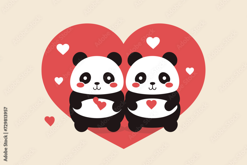 Fototapeta premium valentines day cute panda couple vector illustration