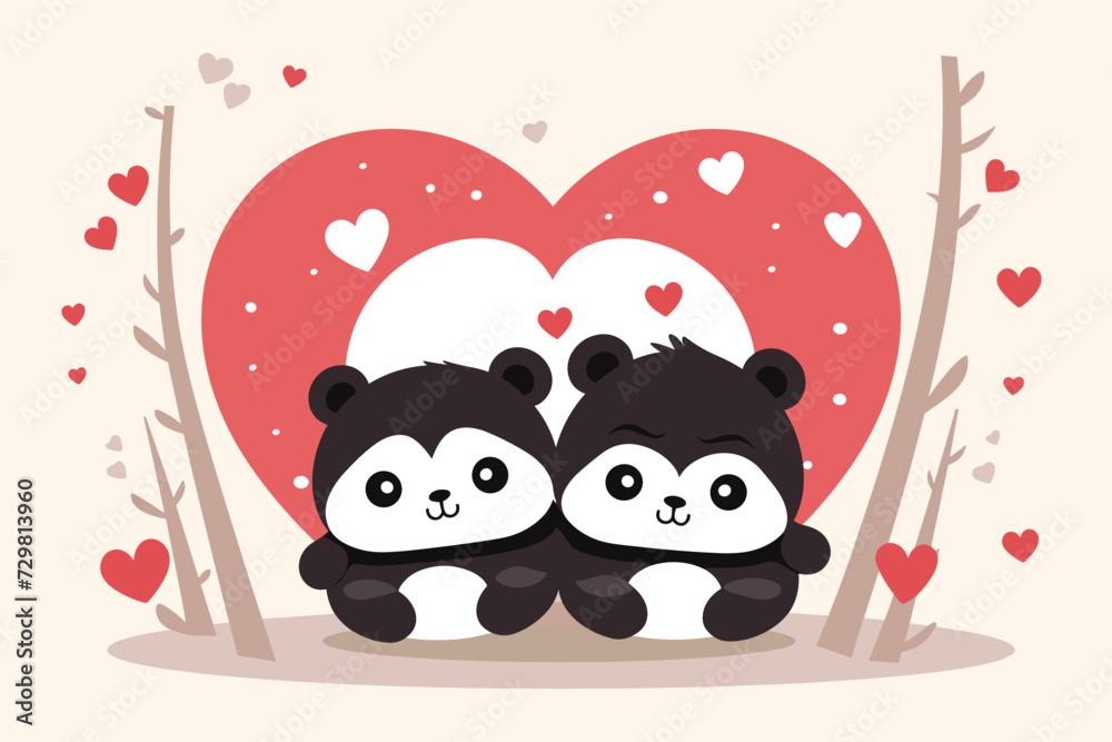 valentines day cute panda couple vector illustration valentines day cute panda couple vector illustration