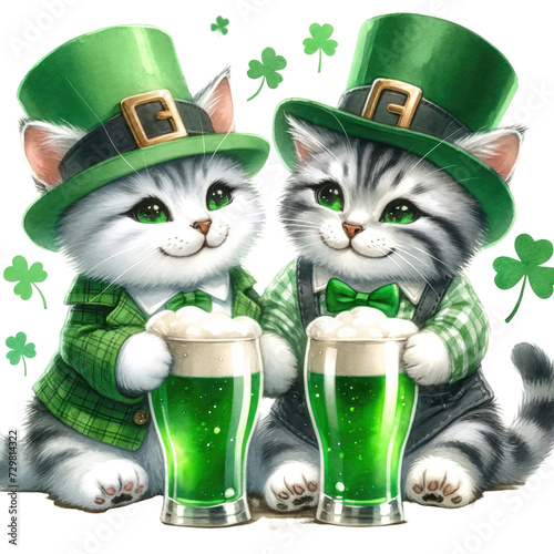 saint patrick's cat Persian American Shorthaircat in St. Patrick's Day theme, transparent background photo
