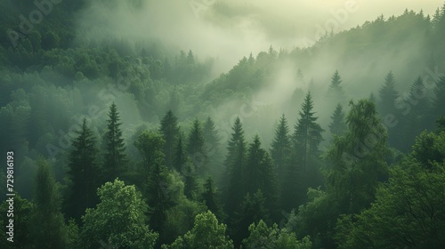 Green forest with morning fog © ArtBox