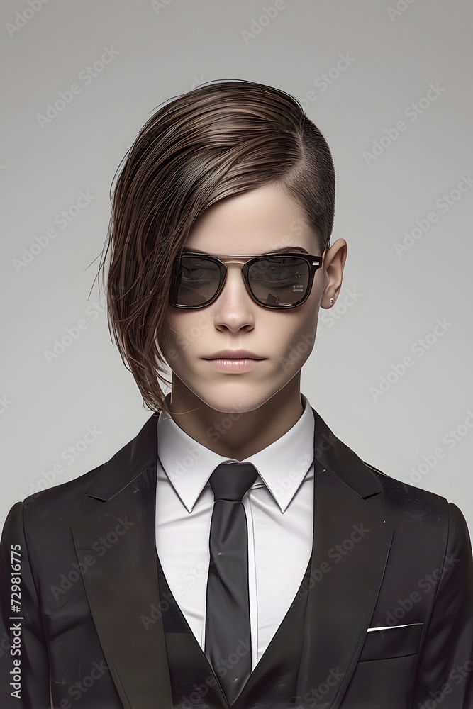Secret agent with undercut and sunglasses