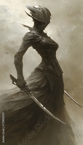 Female fantasy assassin with a dagger in each hand
