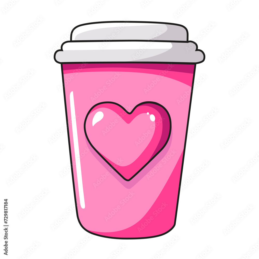 Vector icon coffee with heart for Valentine day. Flat design element collection. For greeting card Vector icon coffee with heart for Valentine day. Flat design element collection. For greeting card
