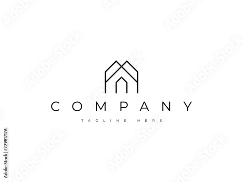 real estate house line logo design