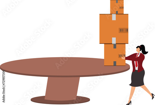 Woman Struggling to Lift a Pile of Boxes