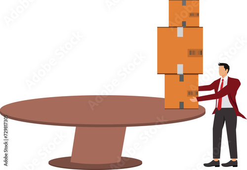 Man Struggling to Lift a Pile of Boxes