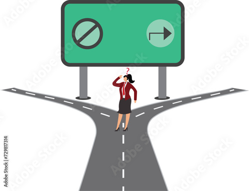 The easy way or the hard way businesswoman want to choose the right path
