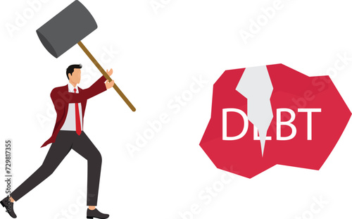 Businessman is trying to crush and smash the heavy debt burden Breaking the debt cycle